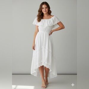 J Gee white eyelet off-the-shoulder midi dress costal cowgirl cotton